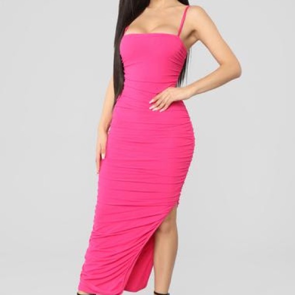 Hot Pink small mesh scrunch dress - Picture 3 of 3